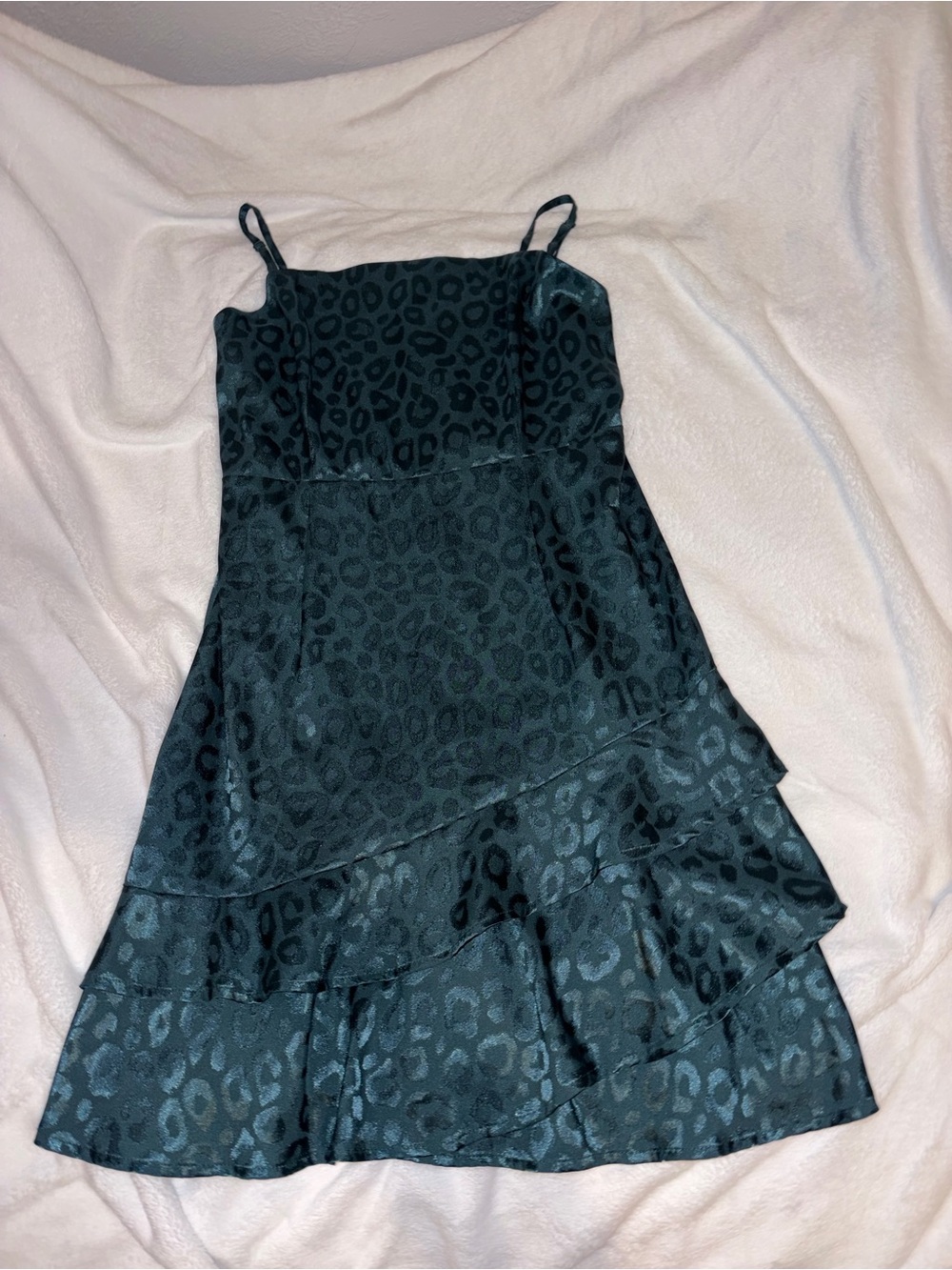 Altar'd State Teal Satin Slip Dress with Subtle Shine